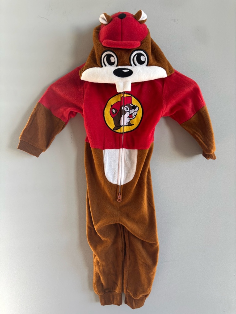 Buc-ee’s Beaver mascot hooded romper union suit onesie 3T two way zip
